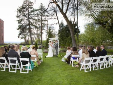 Wedding ceremony on the lawn at the Balch Hotel