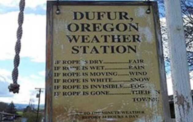 Dufur, Oregon Weather Station sign