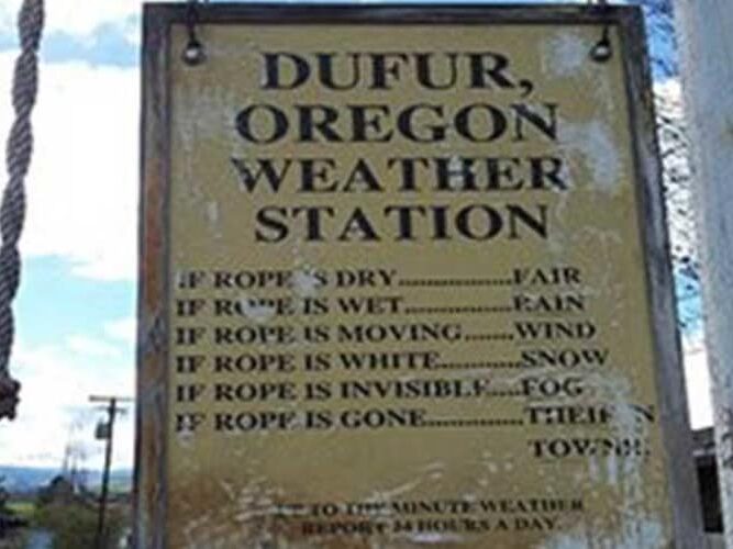 Dufur, Oregon Weather Station sign